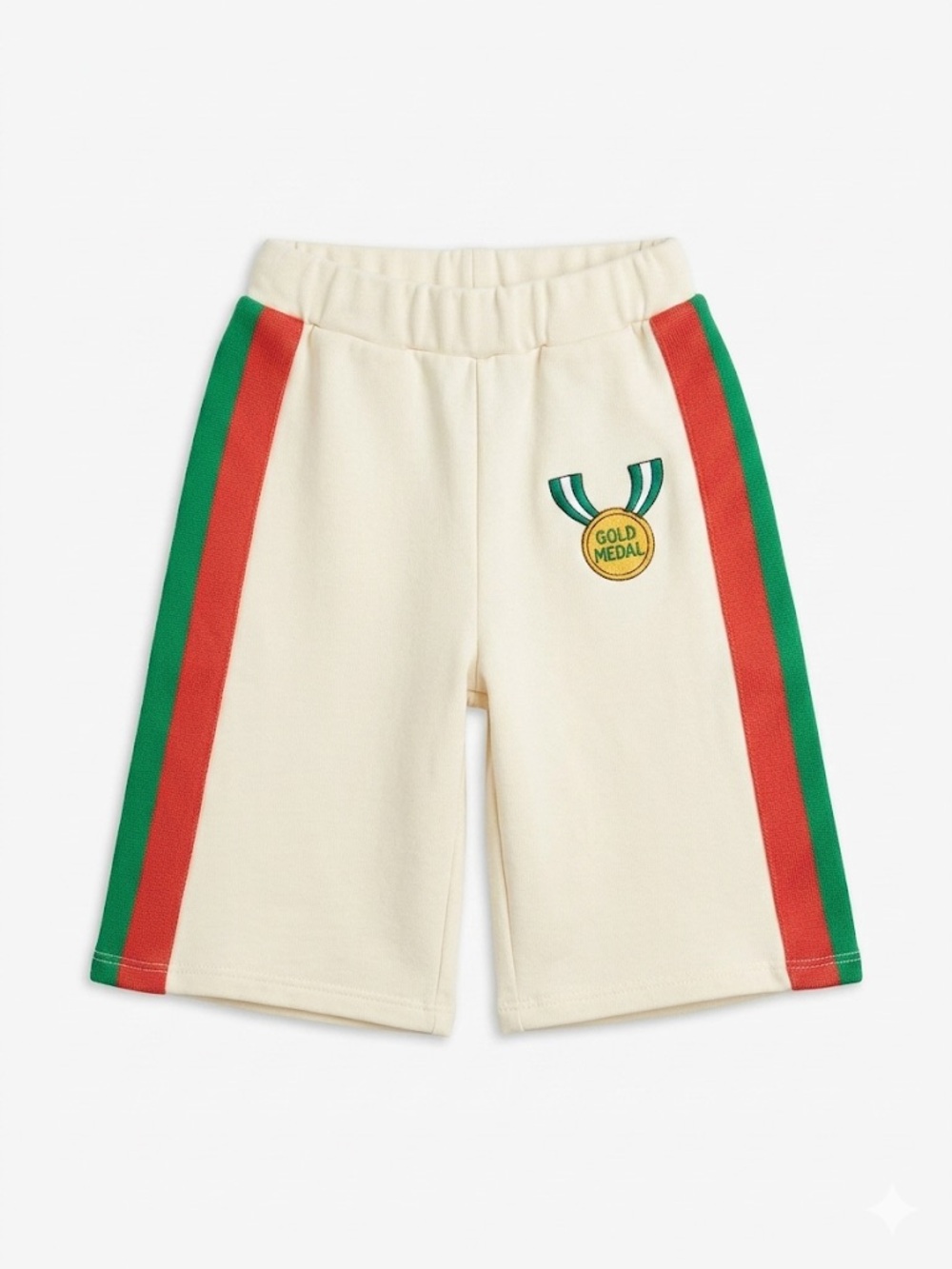 MINI RODINI Cream Sweat Shorts with Red and Green Side Stripes